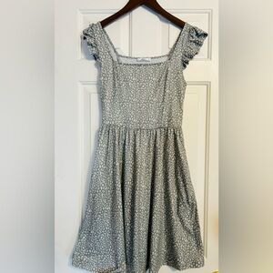 Loemes Green Floral Square Neck Sundress with Pockets Size Small